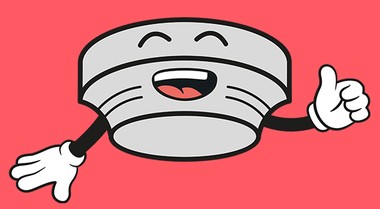 Eine Illustration von einem Warnmelder. Er zeigt Daumen hoch und lächelt